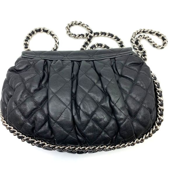 Chanel Chain Shoulder Bag Lambskin Black Silver Hardware Flap - Picture 4 of 9